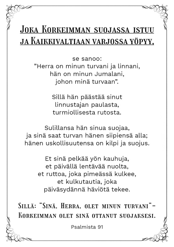 KORTTI, Korkeimman suojassa ps. 91 (valkoinen)